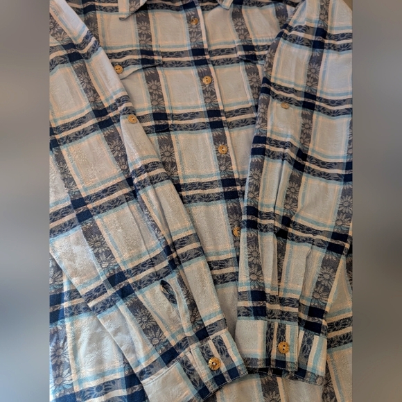 Alfred Dunner Floral Plaid Button Down Shirt Bleu  Boho Retro Size 18 - Picture 9 of 12